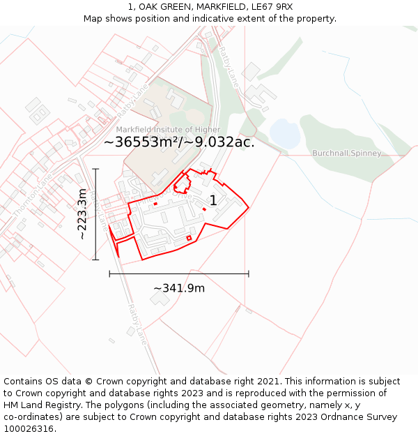 1, OAK GREEN, MARKFIELD, LE67 9RX: Plot and title map