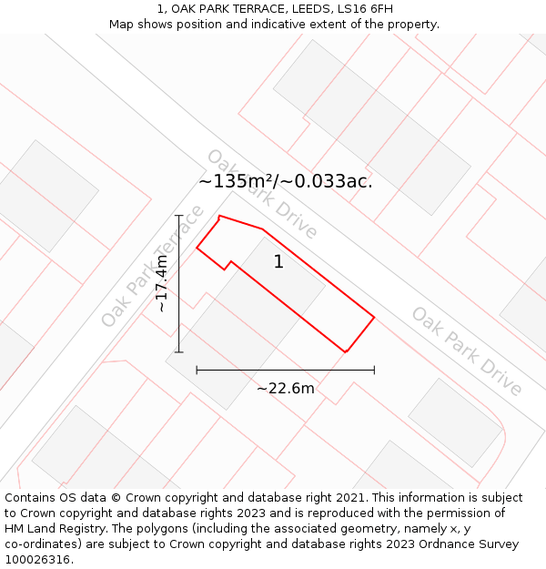 1, OAK PARK TERRACE, LEEDS, LS16 6FH: Plot and title map