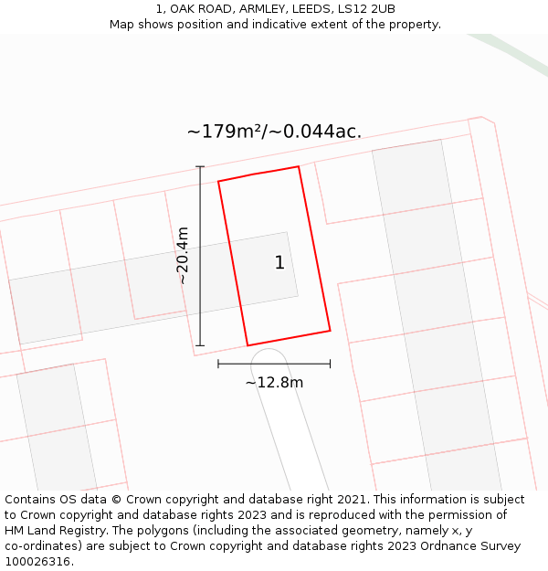 1, OAK ROAD, ARMLEY, LEEDS, LS12 2UB: Plot and title map