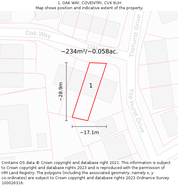 1, OAK WAY, COVENTRY, CV4 9UH: Plot and title map