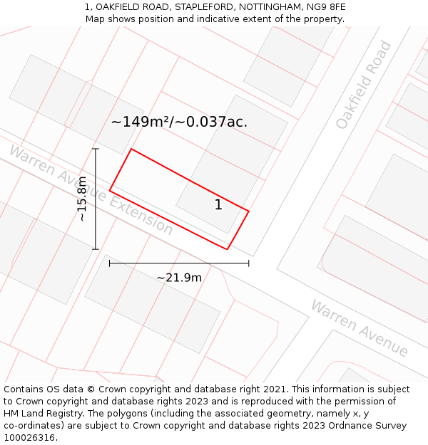 1, OAKFIELD ROAD, STAPLEFORD, NOTTINGHAM, NG9 8FE: Plot and title map