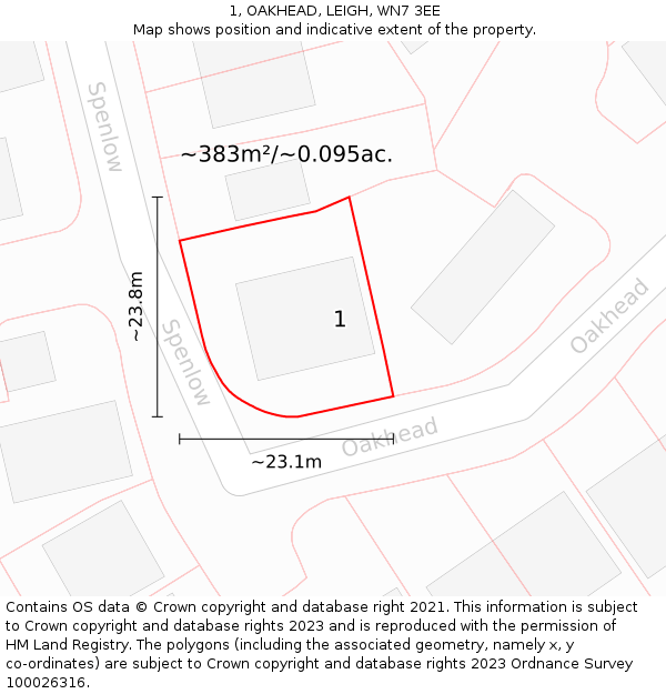 1, OAKHEAD, LEIGH, WN7 3EE: Plot and title map