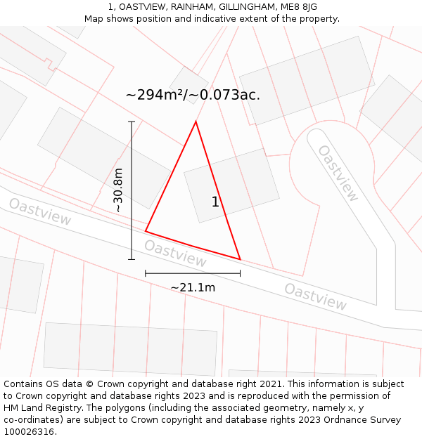 1, OASTVIEW, RAINHAM, GILLINGHAM, ME8 8JG: Plot and title map