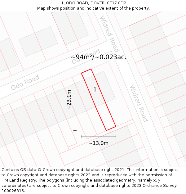 1, ODO ROAD, DOVER, CT17 0DP: Plot and title map