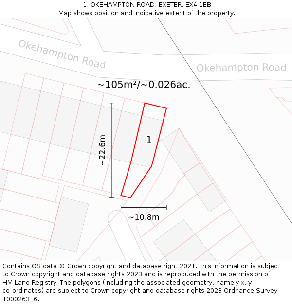 1, OKEHAMPTON ROAD, EXETER, EX4 1EB: Plot and title map
