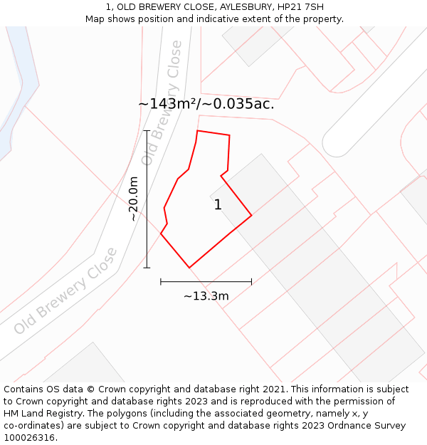 1, OLD BREWERY CLOSE, AYLESBURY, HP21 7SH: Plot and title map