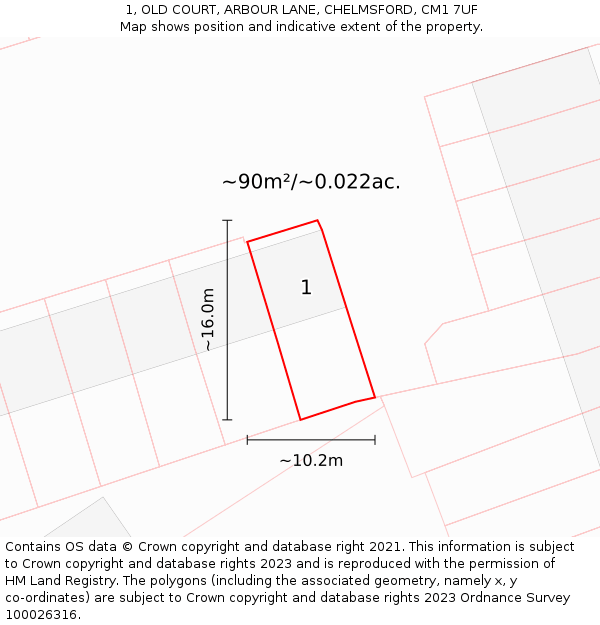 1, OLD COURT, ARBOUR LANE, CHELMSFORD, CM1 7UF: Plot and title map