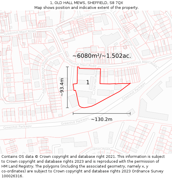 1, OLD HALL MEWS, SHEFFIELD, S8 7QX: Plot and title map