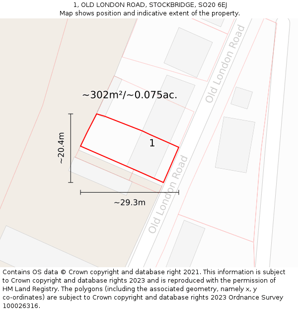 1, OLD LONDON ROAD, STOCKBRIDGE, SO20 6EJ: Plot and title map