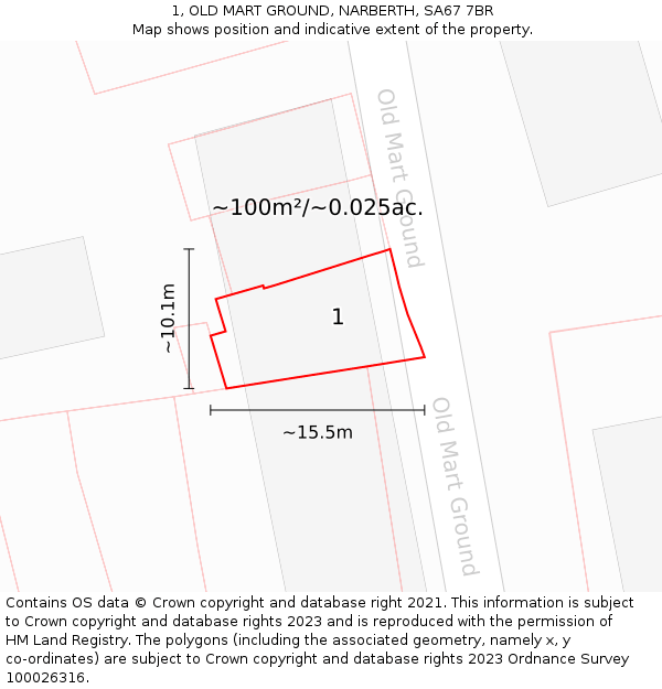 1, OLD MART GROUND, NARBERTH, SA67 7BR: Plot and title map