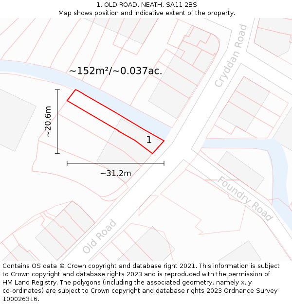 1, OLD ROAD, NEATH, SA11 2BS: Plot and title map