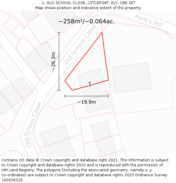 1, OLD SCHOOL CLOSE, LITTLEPORT, ELY, CB6 1ET: Plot and title map