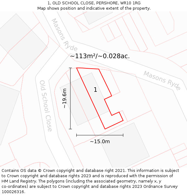 1, OLD SCHOOL CLOSE, PERSHORE, WR10 1RG: Plot and title map