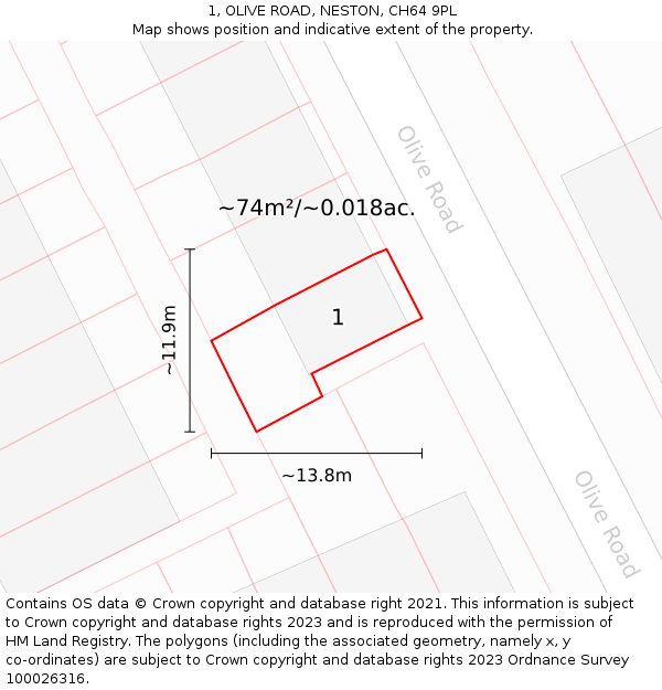 1, OLIVE ROAD, NESTON, CH64 9PL: Plot and title map