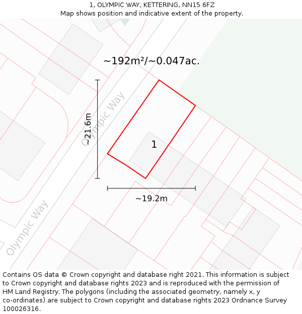 1, OLYMPIC WAY, KETTERING, NN15 6FZ: Plot and title map
