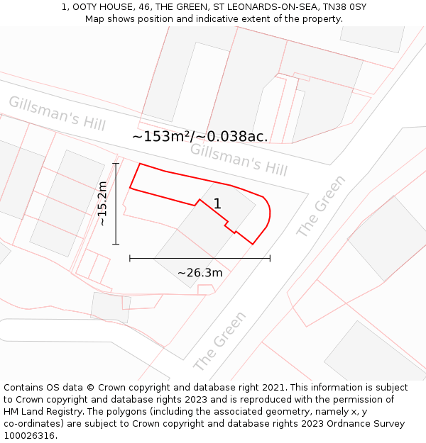 1, OOTY HOUSE, 46, THE GREEN, ST LEONARDS-ON-SEA, TN38 0SY: Plot and title map