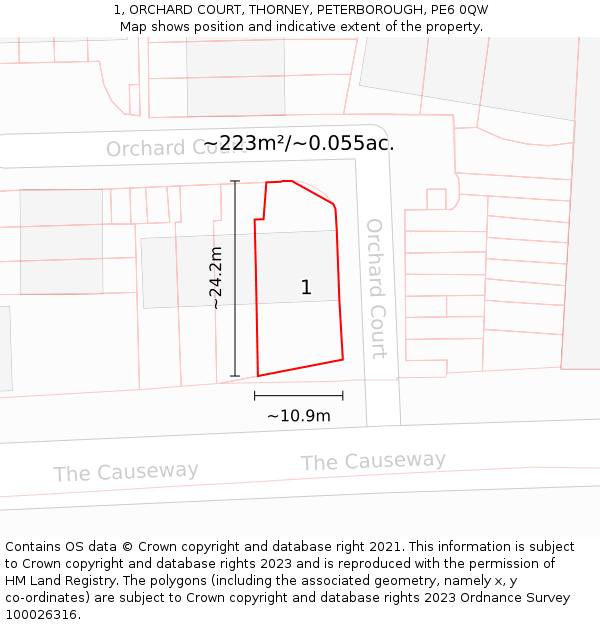 1, ORCHARD COURT, THORNEY, PETERBOROUGH, PE6 0QW: Plot and title map
