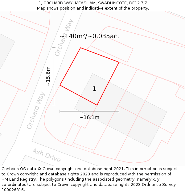 1, ORCHARD WAY, MEASHAM, SWADLINCOTE, DE12 7JZ: Plot and title map