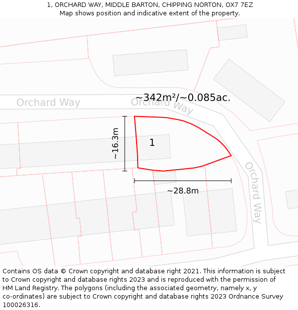 1, ORCHARD WAY, MIDDLE BARTON, CHIPPING NORTON, OX7 7EZ: Plot and title map