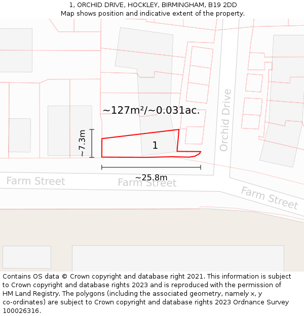 1, ORCHID DRIVE, HOCKLEY, BIRMINGHAM, B19 2DD: Plot and title map