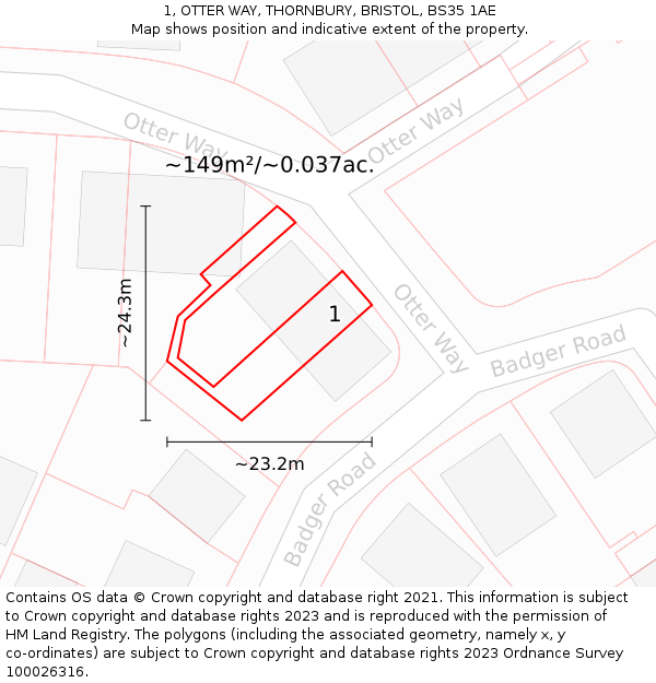 1, OTTER WAY, THORNBURY, BRISTOL, BS35 1AE: Plot and title map