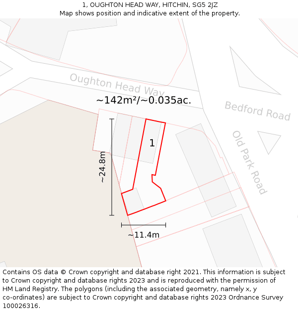 1, OUGHTON HEAD WAY, HITCHIN, SG5 2JZ: Plot and title map