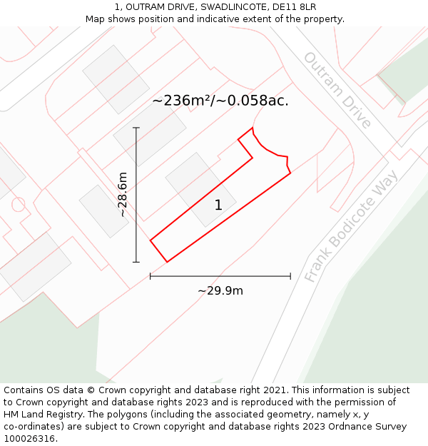 1, OUTRAM DRIVE, SWADLINCOTE, DE11 8LR: Plot and title map