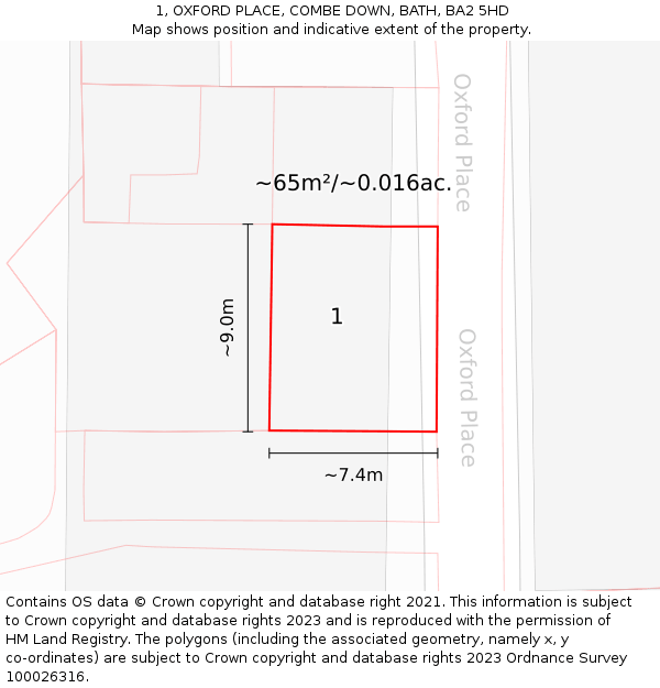 1, OXFORD PLACE, COMBE DOWN, BATH, BA2 5HD: Plot and title map