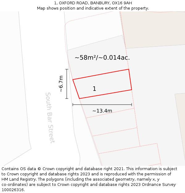 1, OXFORD ROAD, BANBURY, OX16 9AH: Plot and title map