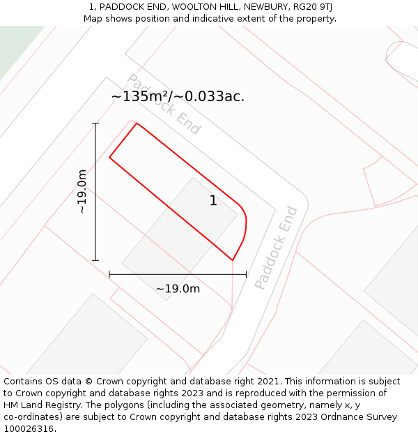 1, PADDOCK END, WOOLTON HILL, NEWBURY, RG20 9TJ: Plot and title map