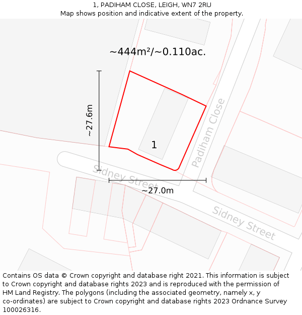 1, PADIHAM CLOSE, LEIGH, WN7 2RU: Plot and title map