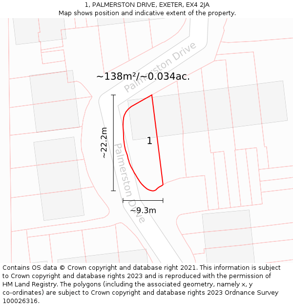 1, PALMERSTON DRIVE, EXETER, EX4 2JA: Plot and title map