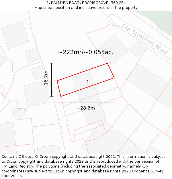 1, PALMYRA ROAD, BROMSGROVE, B60 2RH: Plot and title map