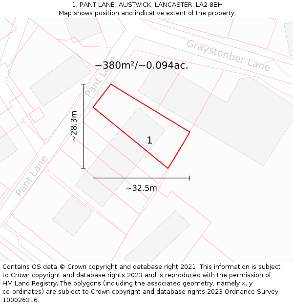 1, PANT LANE, AUSTWICK, LANCASTER, LA2 8BH: Plot and title map