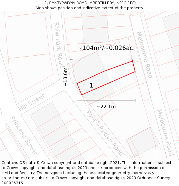1, PANTYPWDYN ROAD, ABERTILLERY, NP13 1BD: Plot and title map