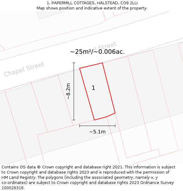 1, PAPERMILL COTTAGES, HALSTEAD, CO9 2LU: Plot and title map