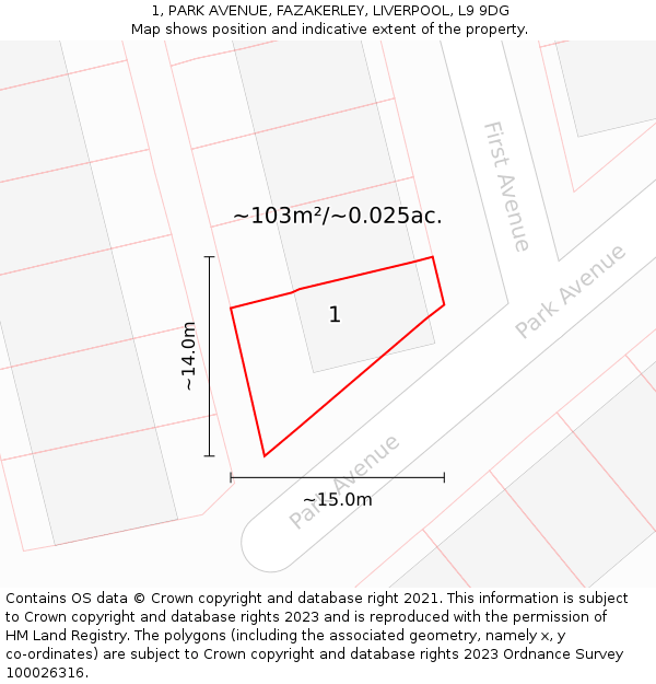 1, PARK AVENUE, FAZAKERLEY, LIVERPOOL, L9 9DG: Plot and title map