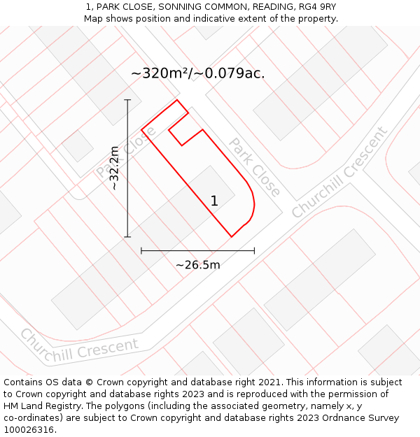 1, PARK CLOSE, SONNING COMMON, READING, RG4 9RY: Plot and title map