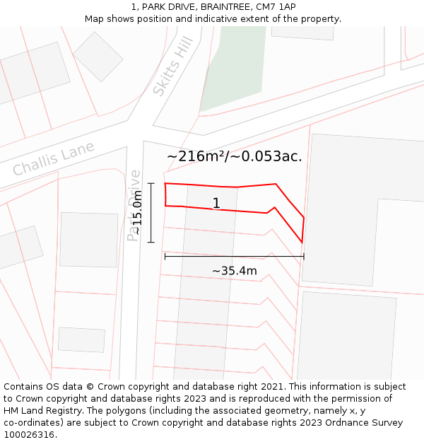 1, PARK DRIVE, BRAINTREE, CM7 1AP: Plot and title map