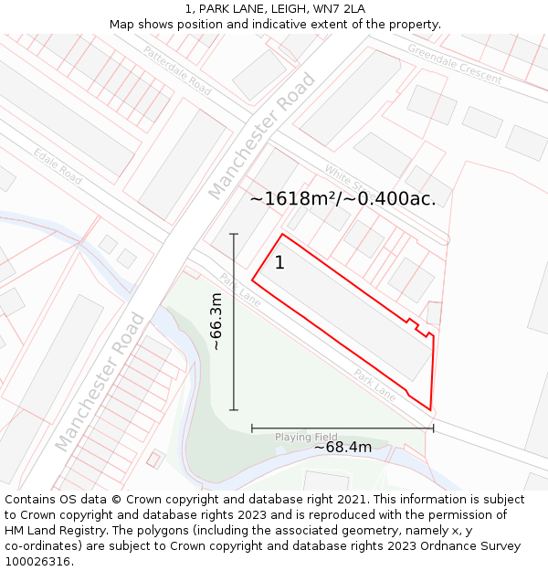 1, PARK LANE, LEIGH, WN7 2LA: Plot and title map