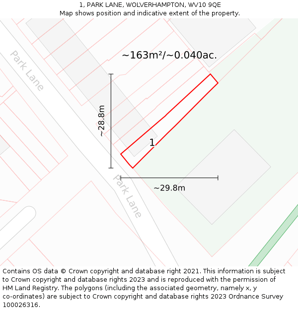 1, PARK LANE, WOLVERHAMPTON, WV10 9QE: Plot and title map
