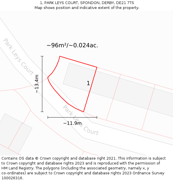 1, PARK LEYS COURT, SPONDON, DERBY, DE21 7TS: Plot and title map