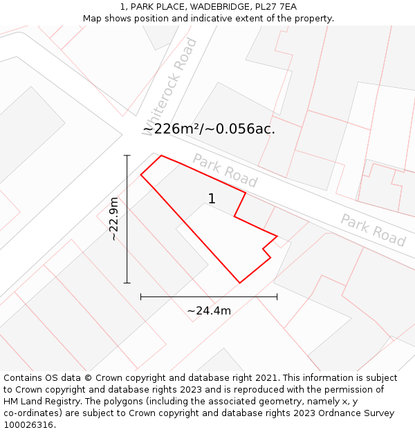 1, PARK PLACE, WADEBRIDGE, PL27 7EA: Plot and title map