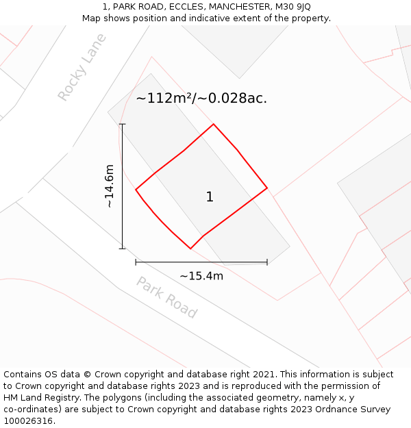 1, PARK ROAD, ECCLES, MANCHESTER, M30 9JQ: Plot and title map