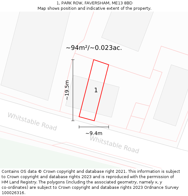 1, PARK ROW, FAVERSHAM, ME13 8BD: Plot and title map