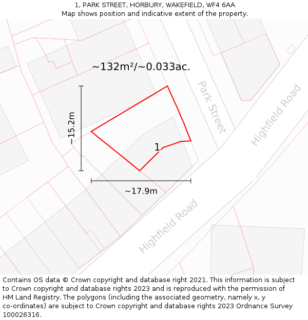 1, PARK STREET, HORBURY, WAKEFIELD, WF4 6AA: Plot and title map