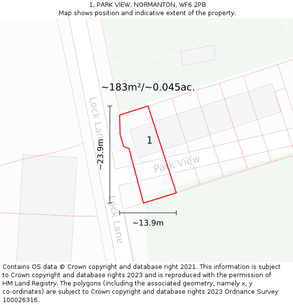 1, PARK VIEW, NORMANTON, WF6 2PB: Plot and title map