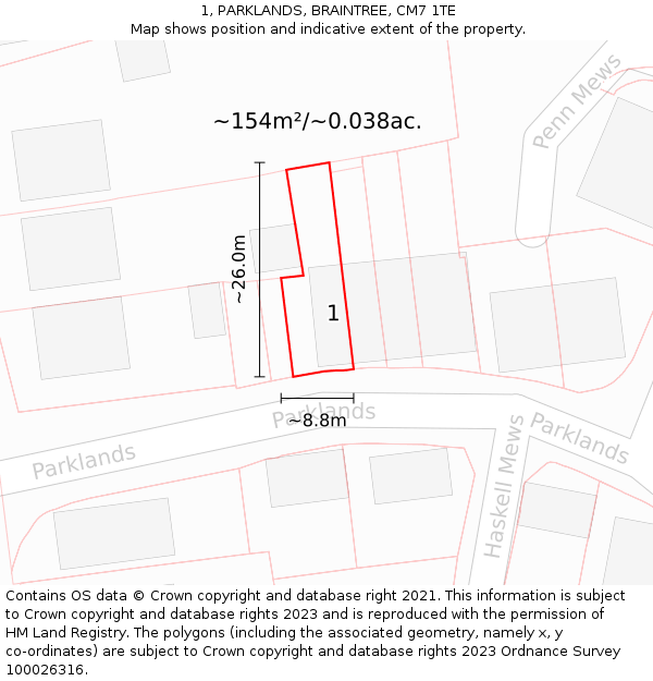1, PARKLANDS, BRAINTREE, CM7 1TE: Plot and title map