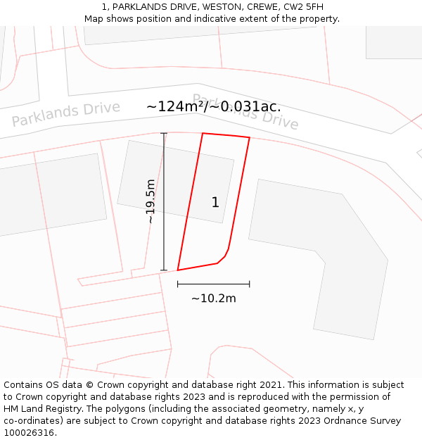 1, PARKLANDS DRIVE, WESTON, CREWE, CW2 5FH: Plot and title map