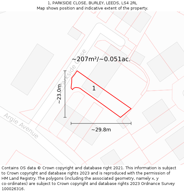 1, PARKSIDE CLOSE, BURLEY, LEEDS, LS4 2RL: Plot and title map